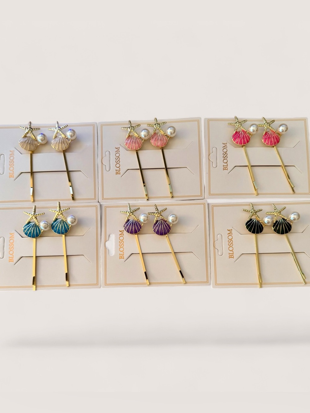BUY NOW Pearl Enamel Seashell Starfish Accent Hair Clip (Set of 2) - Picture 2 of 9